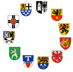 Alle Wappen der Kommunen des Kreises Euskirchen in kreisförmiger Anordnung